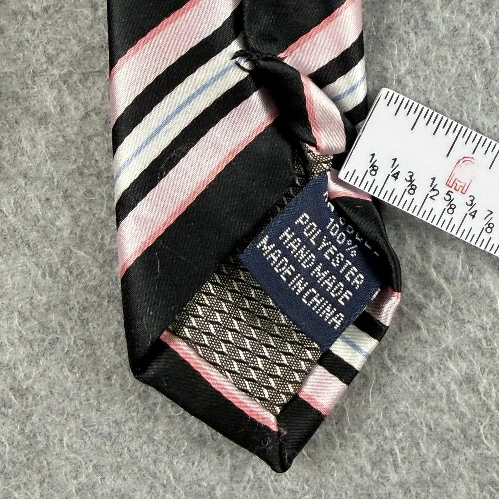 Croft & Barrow Black Pink White Blue Stripe Neck Tie 100% Polyester 60x3.25